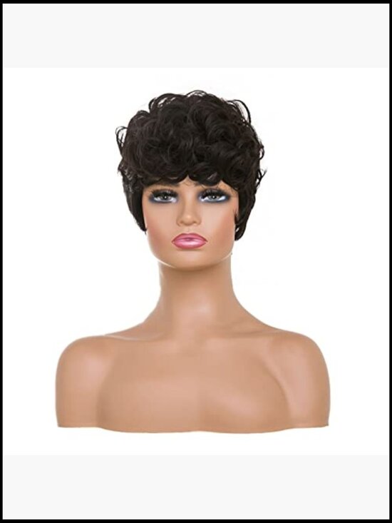 Short Curly Pixie Cut Wig for Black Women Synthetic Hair with Bangs
